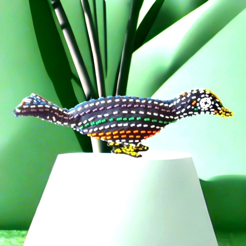 Vtg Huichol Mexico Folk Art Sculpture Roadrunner Bird Beaded Figure Hand Made